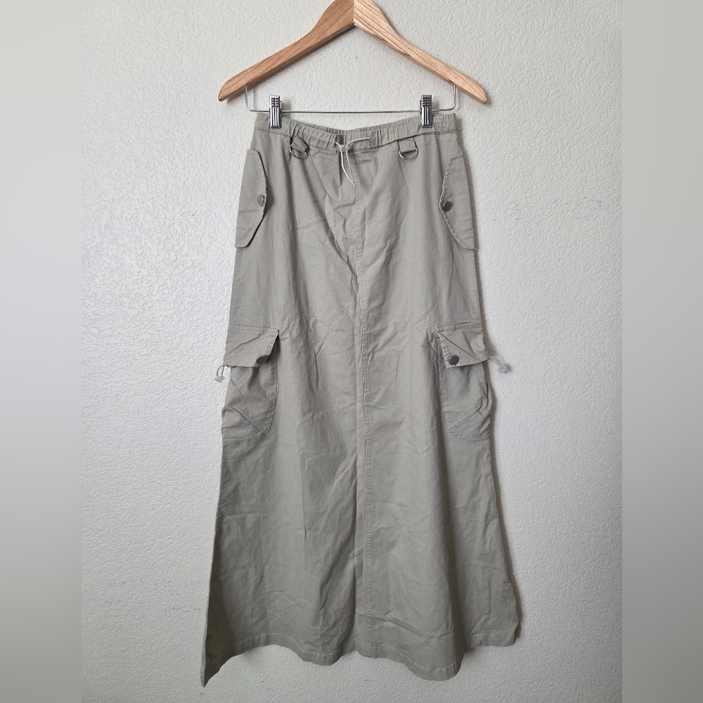 Khaki Cargo Maxi Skirt